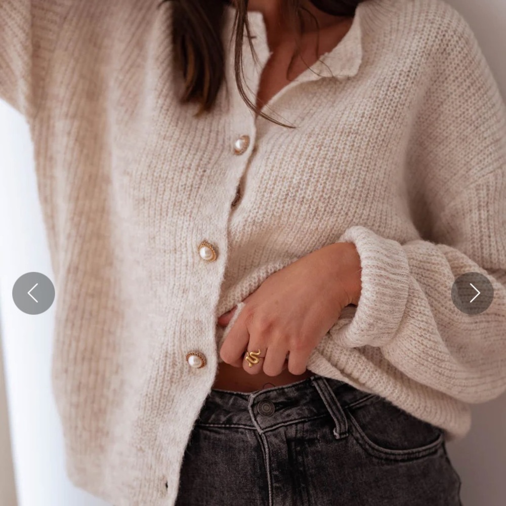 Easy Clothes Rufus Wool Cardigan Oatmeal with Pearl Buttons, M/L